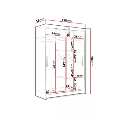 Šatní skříň se zrcadlem 120 cm GASPARA 2 - bílá