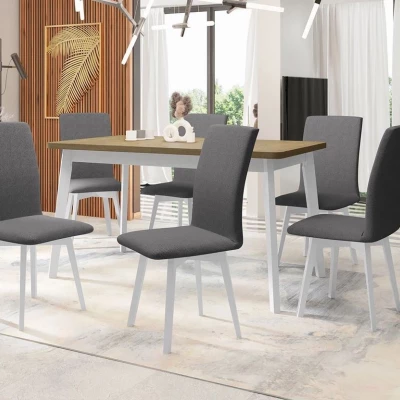 Moderní jídelní sestava 6+1 ADELBITE 10 - dub sonoma / bílá / ocelová šedá