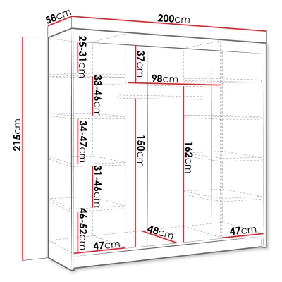 Široká zrcadlová šatní skříň 200 cm SANARE 1 - kašmír