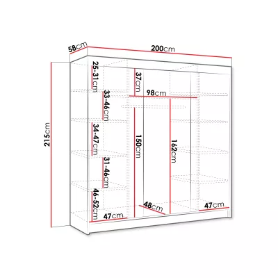Široká zrcadlová šatní skříň 200 cm SANARE 1 - kašmír