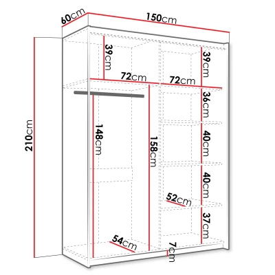 Zrcadlová šatní skříň 150 cm MILVEA - bílá