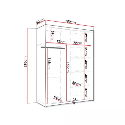 Zrcadlová šatní skříň 150 cm MILVEA - bílá