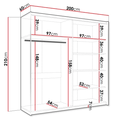 Zrcadlová šatní skříň 200 cm MILVEA - bílá