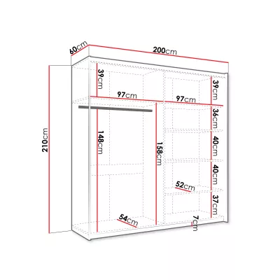 Zrcadlová šatní skříň 200 cm MILVEA - bílá