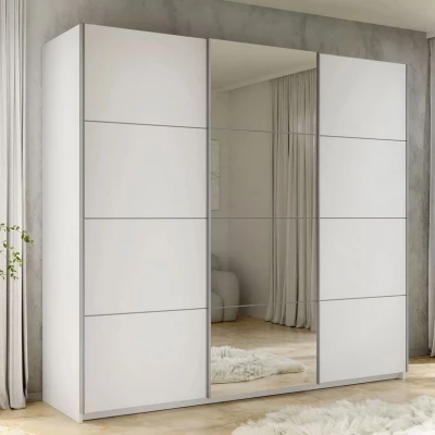 Zrcadlová šatní skříň 250 cm MILVEA - bílá
