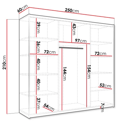 Zrcadlová šatní skříň 250 cm MILVEA - bílá