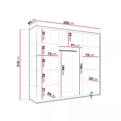 Zrcadlová šatní skříň 250 cm MILVEA - bílá