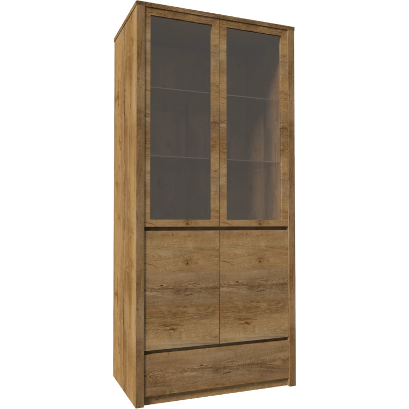 Dvoudveřová prosklená vitrína FEREIRA - dub lefkas