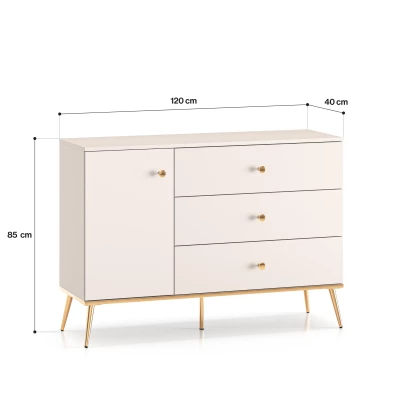 Kombinovaná komoda LUNA - kašmír / zlatá
