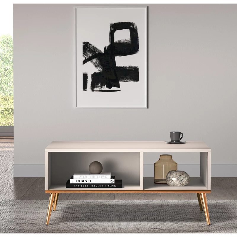 Konferenční stolek LUNA - béžový / zlatý