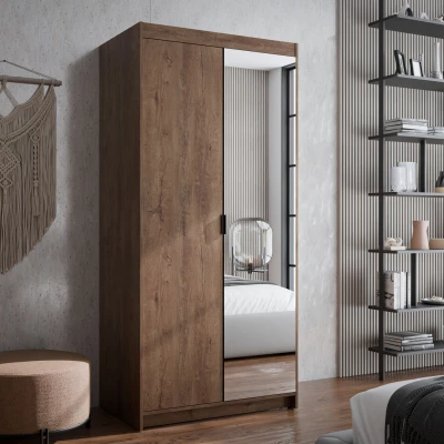 Šatní skříň 90x190 PILINA se zrcadlem - dub lefkas