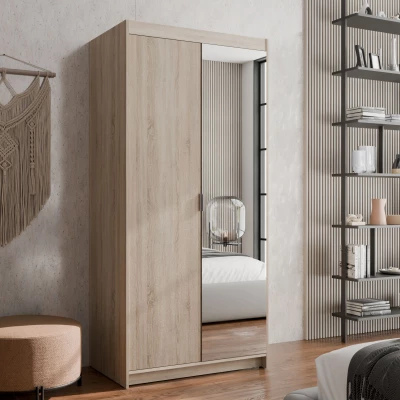 Šatní skříň 90x190 PILINA se zrcadlem - dub sonoma