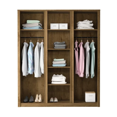 Třídveřová šatní skříň 166 cm FEREIRA - dub lanýž