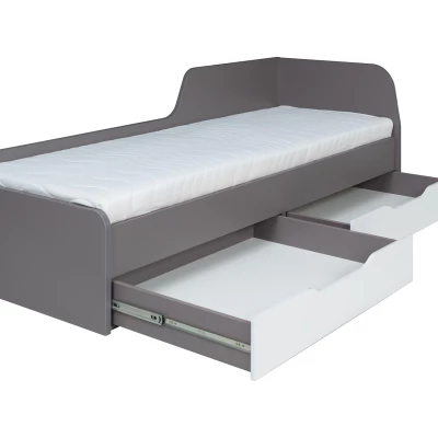 Jednolůžková postel se šuplíky 80x200 MANKATO - šedá / lesklá bílá
