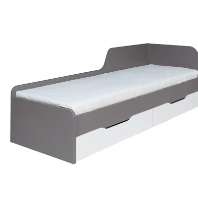 Jednolůžková postel se šuplíky 80x200 MANKATO - šedá / lesklá bílá