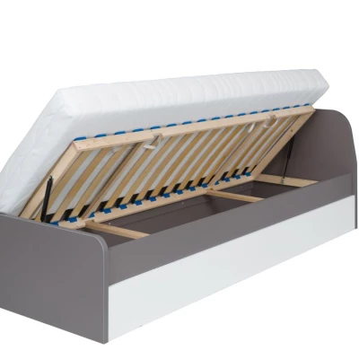 Jednolůžková postel se šuplíky 80x200 MANKATO - šedá / lesklá bílá