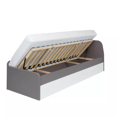 Jednolůžková postel se šuplíky 80x200 MANKATO - šedá / lesklá bílá