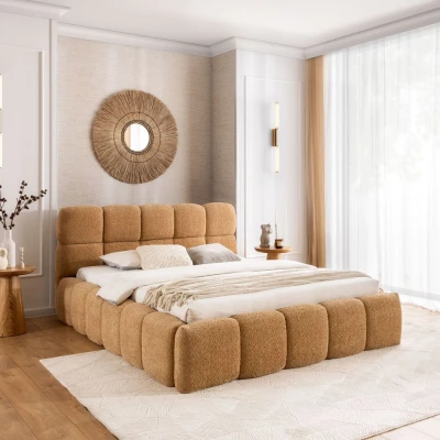 Manželská čalouněná postel 200x200 ZOUZETE - světle hnědá
