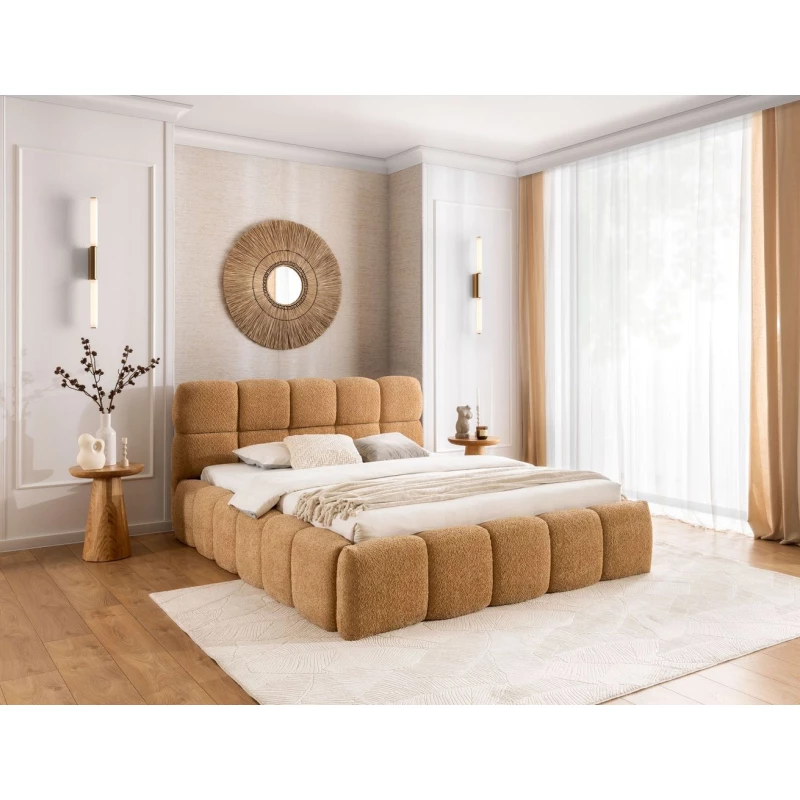 Manželská čalouněná postel 200x200 ZOUZETE - světle hnědá