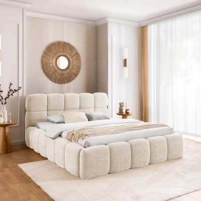 Manželská čalouněná postel 200x200 ZOUZETE - smetanová