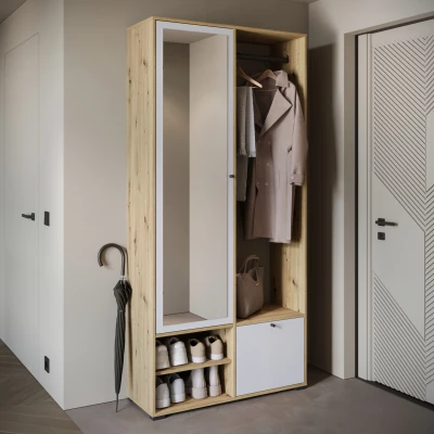 Předsíňová stěna se zrcadlem USTINA - dub artisan / bílá