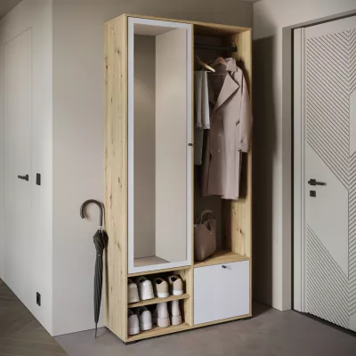 Předsíňová stěna se zrcadlem USTINA - dub artisan / bílá