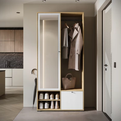 Předsíňová stěna se zrcadlem USTINA - dub artisan / bílá