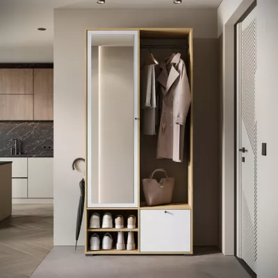 Předsíňová stěna se zrcadlem USTINA - dub artisan / bílá