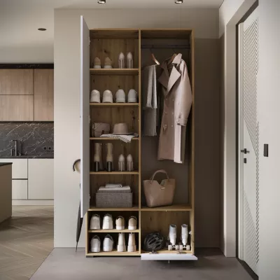 Předsíňová stěna se zrcadlem USTINA - dub artisan / bílá