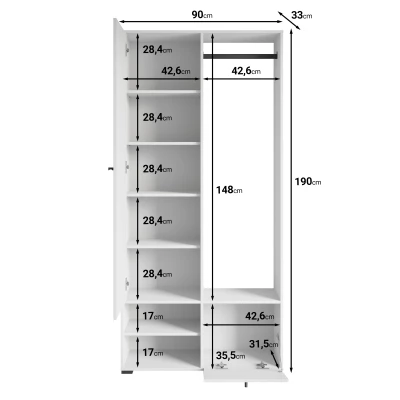 Předsíňová stěna se zrcadlem USTINA - bílá