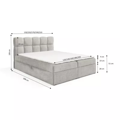 Kontinentální postel 200x200 KLONDIKE - platinově šedá + topper