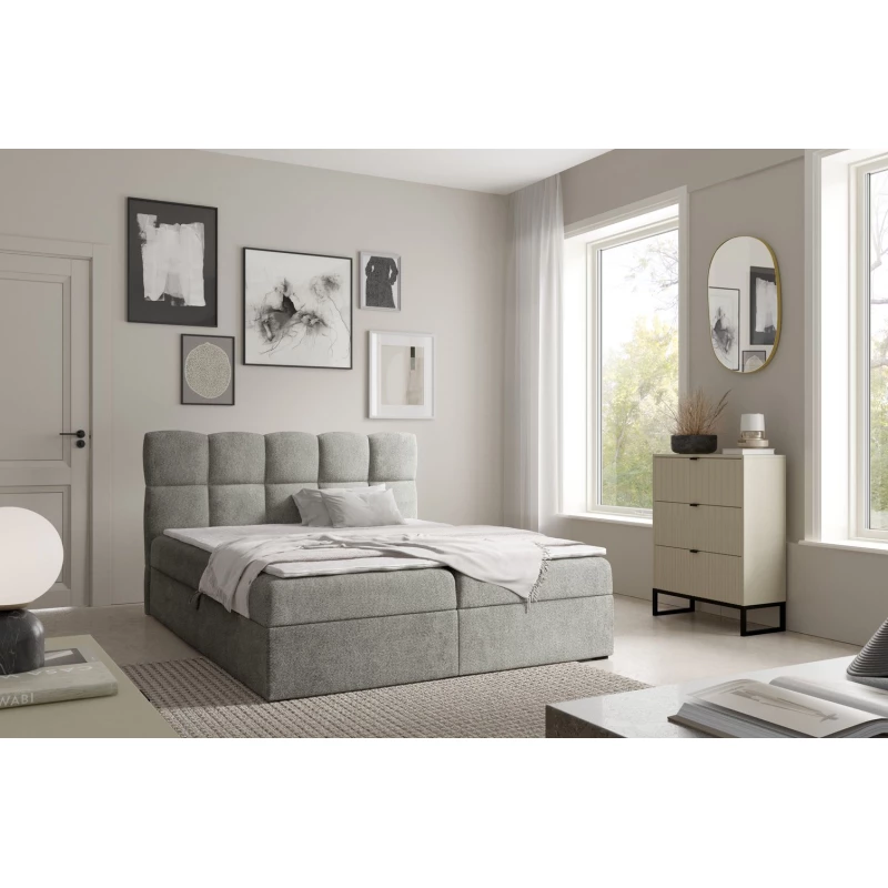 Kontinentální postel 180x200 KLONDIKE - světle šedá + topper