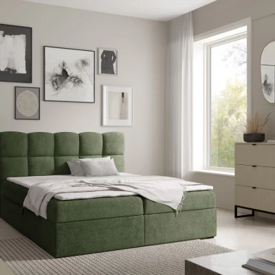 Kontinentální postel 160x200 KLONDIKE - láhvově zelená + topper