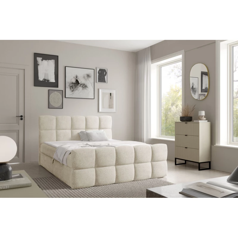 Kontinentální postel 200x200 ISEMBARD - smetanová + topper