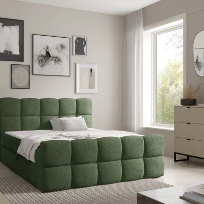 Kontinentální postel 160x200 ISEMBARD - láhvově zelená + topper