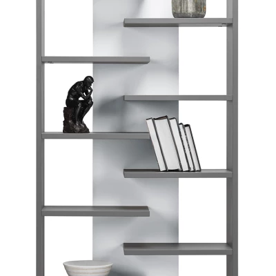 Úzký regál MANKATO - šedý / lesklý bílý