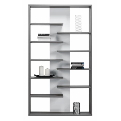 Vysoký regál MANKATO - šedý / lesklý bílý