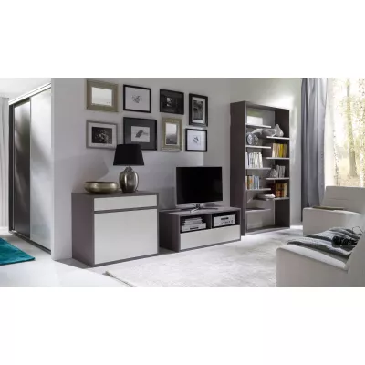 Úzký regál MANKATO - šedý / lesklý bílý