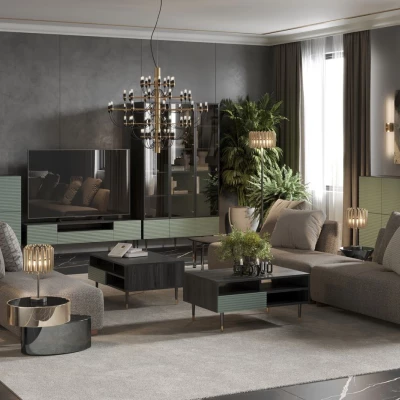 TV stolek se skříňkami MILIONA 1 - pistáciový zelený / šedý