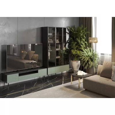 TV stolek se skříňkami MILIONA 1 - pistáciový zelený / šedý