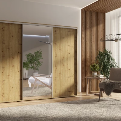 Velká šatní skříň 255 cm se zrcadlem DARWIN - dub artisan