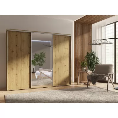 Velká šatní skříň 255 cm se zrcadlem DARWIN - dub artisan