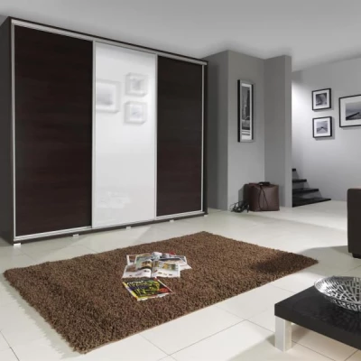 Velká šatní skříň 255 cm se zrcadlem DARWIN - kaštan wenge