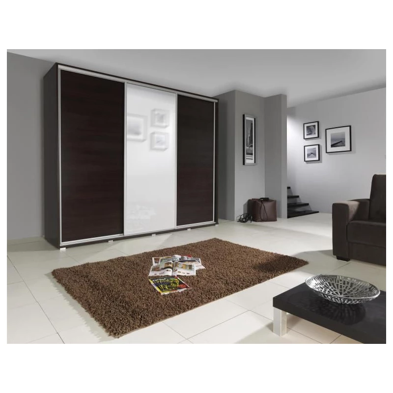 Velká šatní skříň 255 cm se zrcadlem DARWIN - kaštan wenge