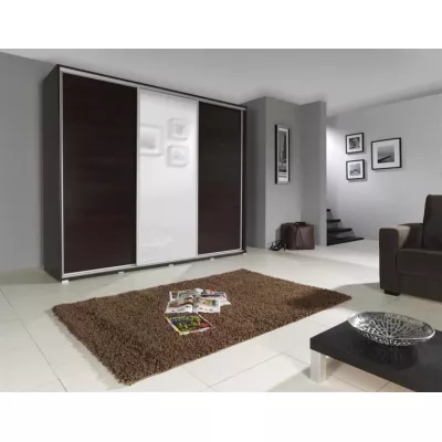 Velká šatní skříň 255 cm se zrcadlem DARWIN - kaštan wenge