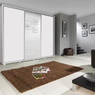 Velká šatní skříň 255 cm se zrcadlem DARWIN - bílá