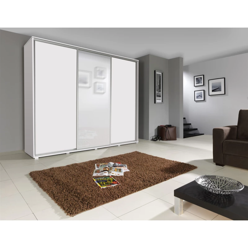 Velká šatní skříň 255 cm se zrcadlem DARWIN - bílá