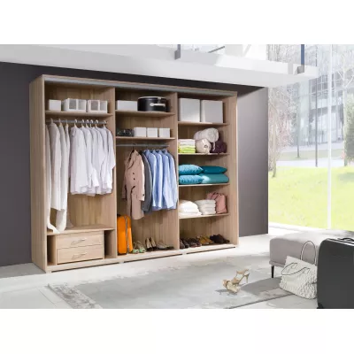 Široká šatní skříň 277 cm ZUMBRO - dub sonoma / bílé sklo