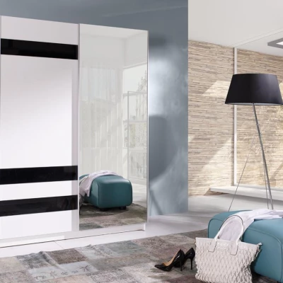 Zrcadlová šatní skříň 150 cm WADENA 7 - bílá / černá