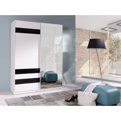 Zrcadlová šatní skříň 150 cm WADENA 7 - bílá / černá